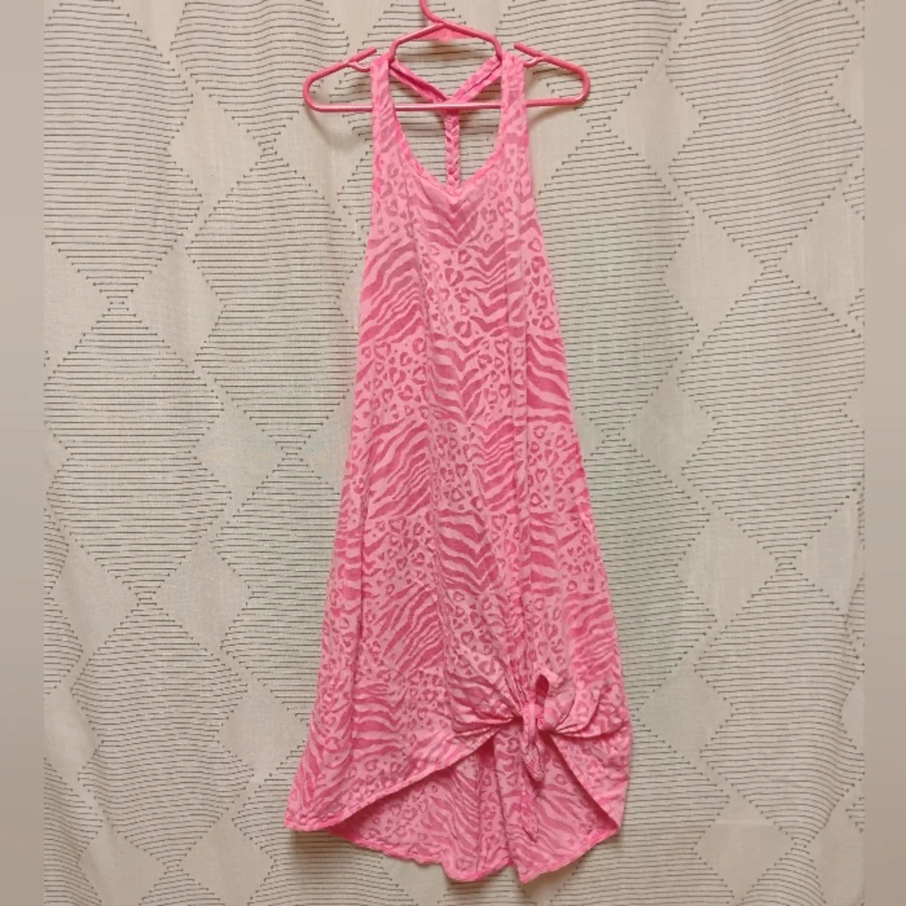 Justice Girls Pink Animal Print Swim Cover Up Halter Dress Size 6 7